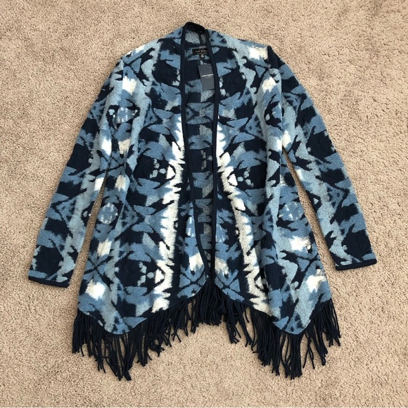 Lucky Brand Blue Blanket Fringe Cardigan Sweater - Picture 1 of 9